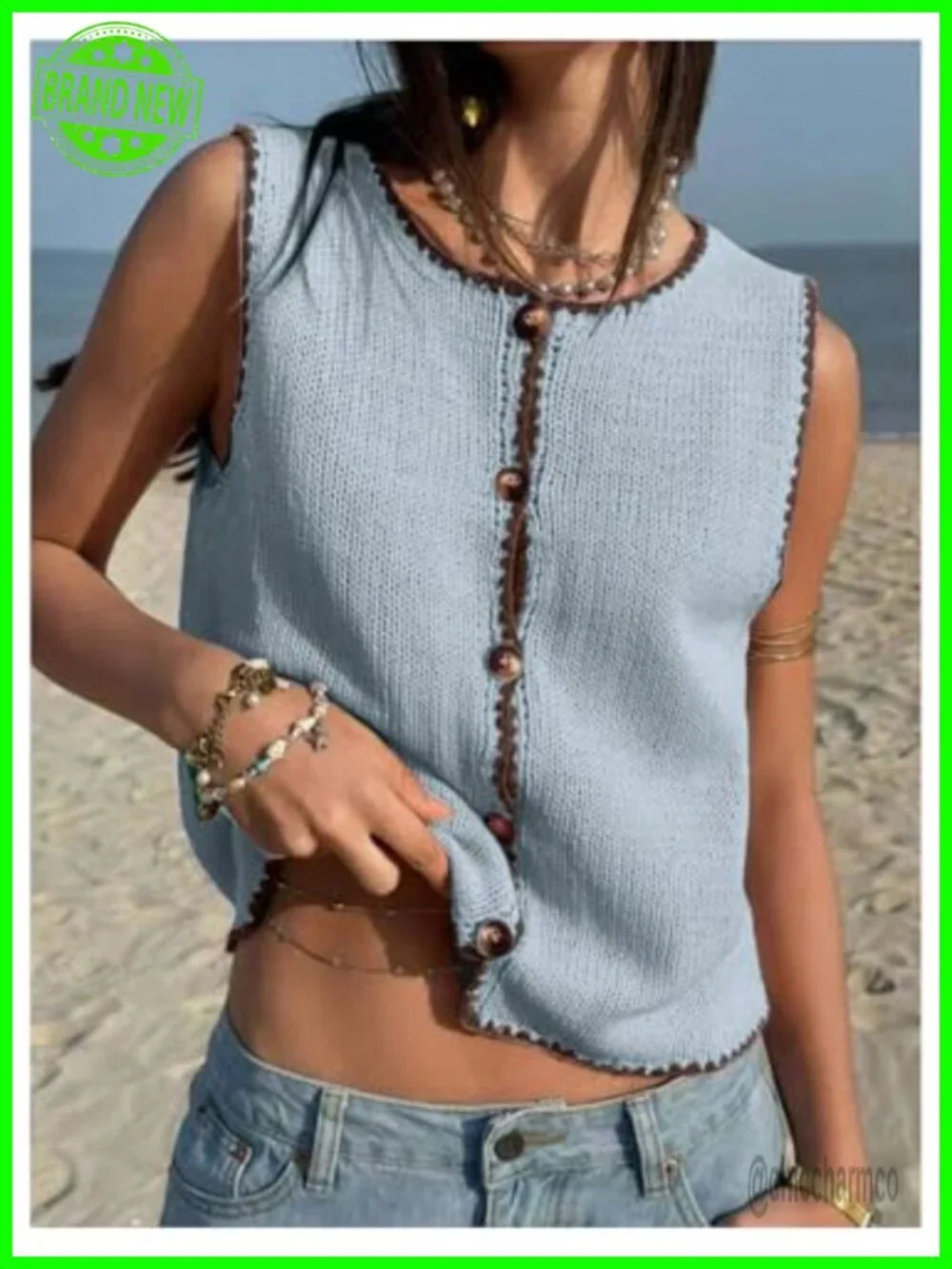 Button Up Sweater Vest Sleeveless Cardigan Knit Tank Top